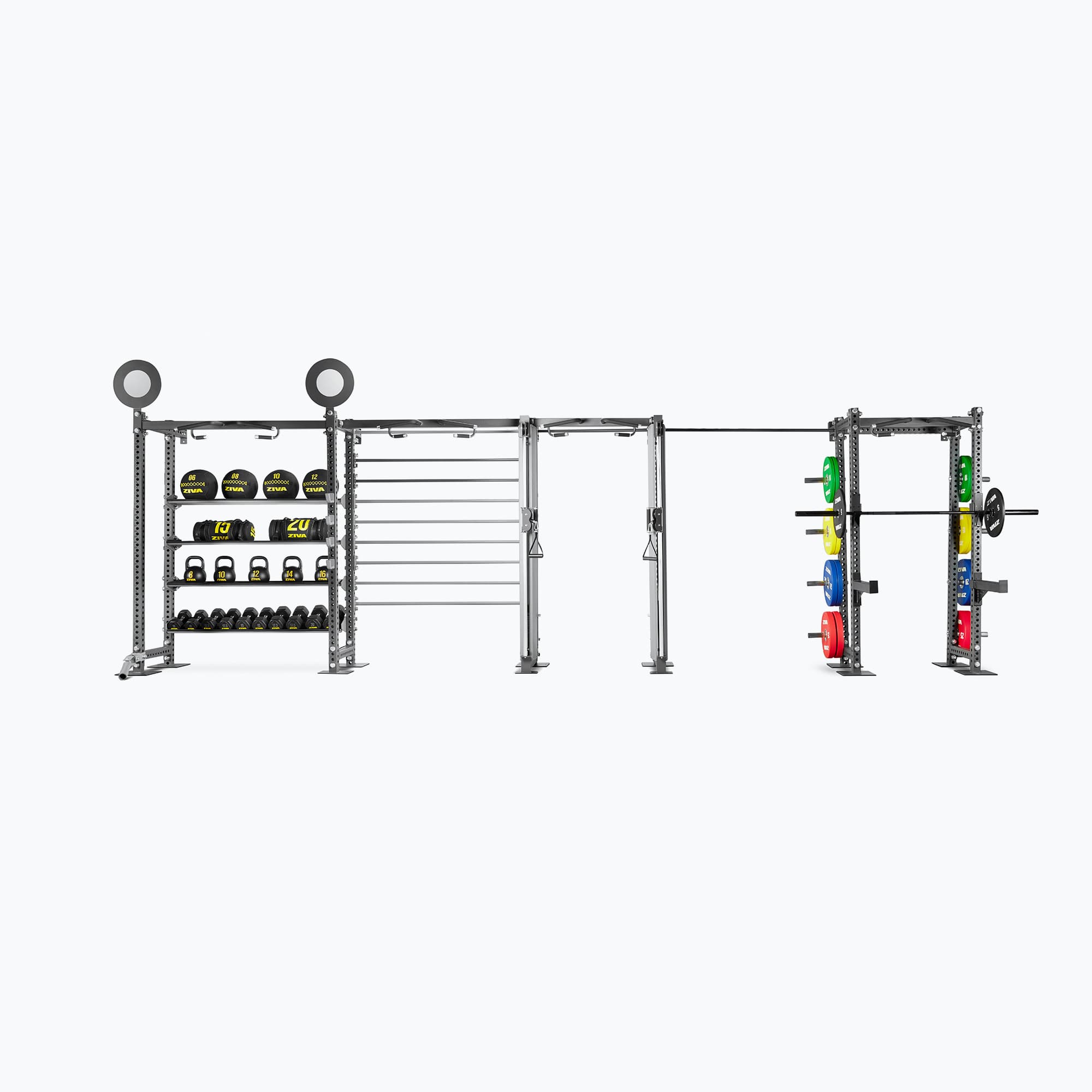 ESTANTE DE ALMACENAMIENTO DE PARED XP + BARRAS DE ENTRENAMIENTO + CABLE DE PARED XP + BARRA DE DOMINADAS INDIVIDUAL + ESTANTE DE PARED XP MEDIO